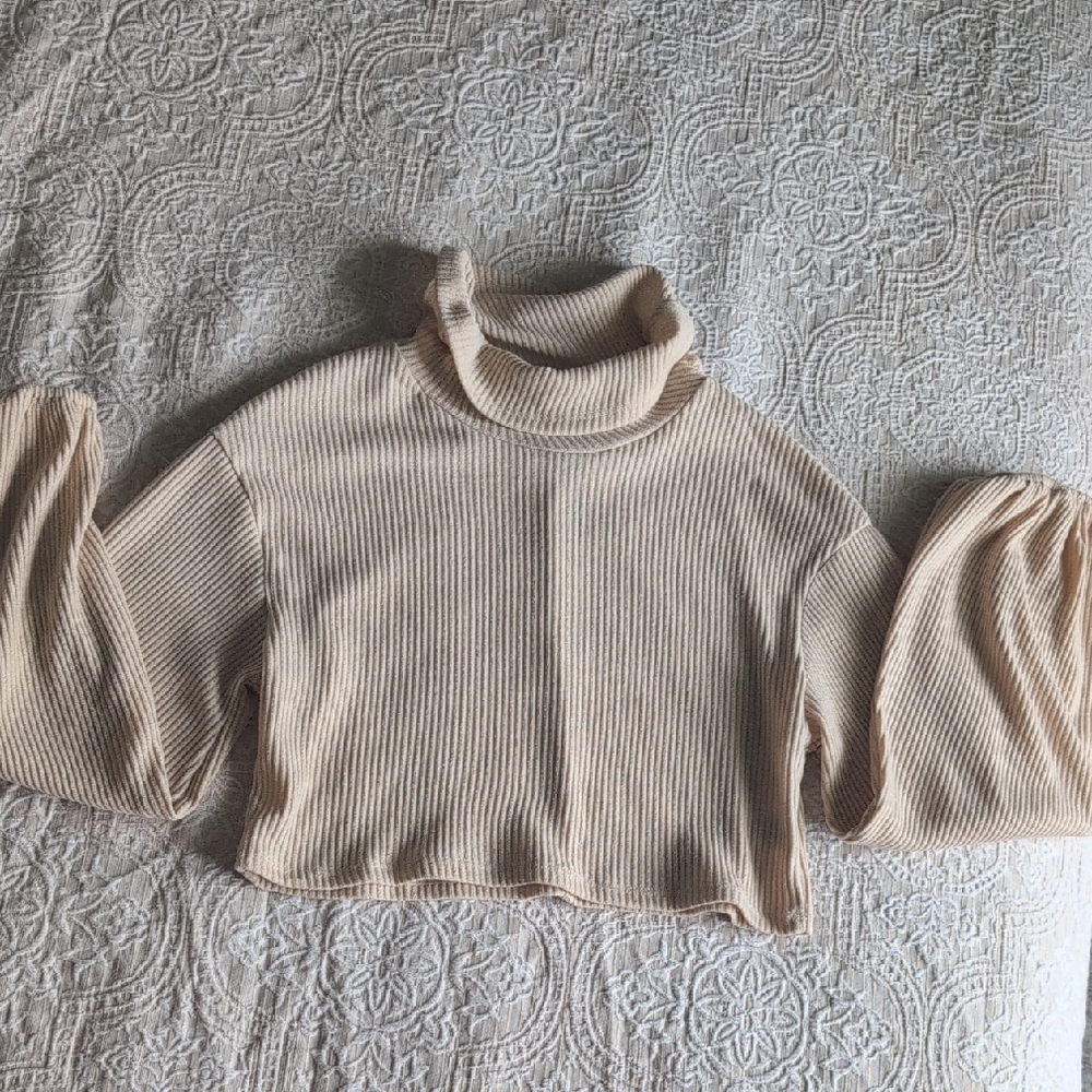 HYFVE Cream Ribbed Turtleneck Sweater